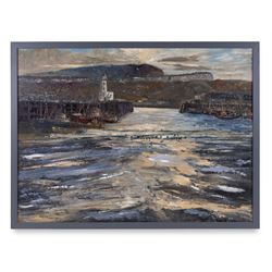 A E Gray (Mid/late 20th century): Lowtide Scarborough Harbour, oil on board signed and dated 1977, 56cm x 76cm