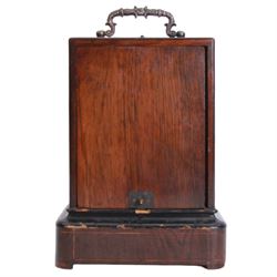 Henry Marc of Paris -  mid 19th century 8-day Pendule d'officier campaign clock in a rosewood veneered case with contrasting floral and leaf inlay and ebonised moulding, rectangular case with a brass carrying handle and sliding glass panel to the silvered sheet dial, chapter ring with Roman numerals, minute track and steel trefoil hands, with a single train timepiece movement and silk suspension. With pendulum and key. 