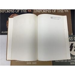 Military Collectors Service: set of three books on WWII German uniforms and badges; and Mollo Andrew: Uniforms of the SS. Volumes 1,4,5,6 & 7 (8)