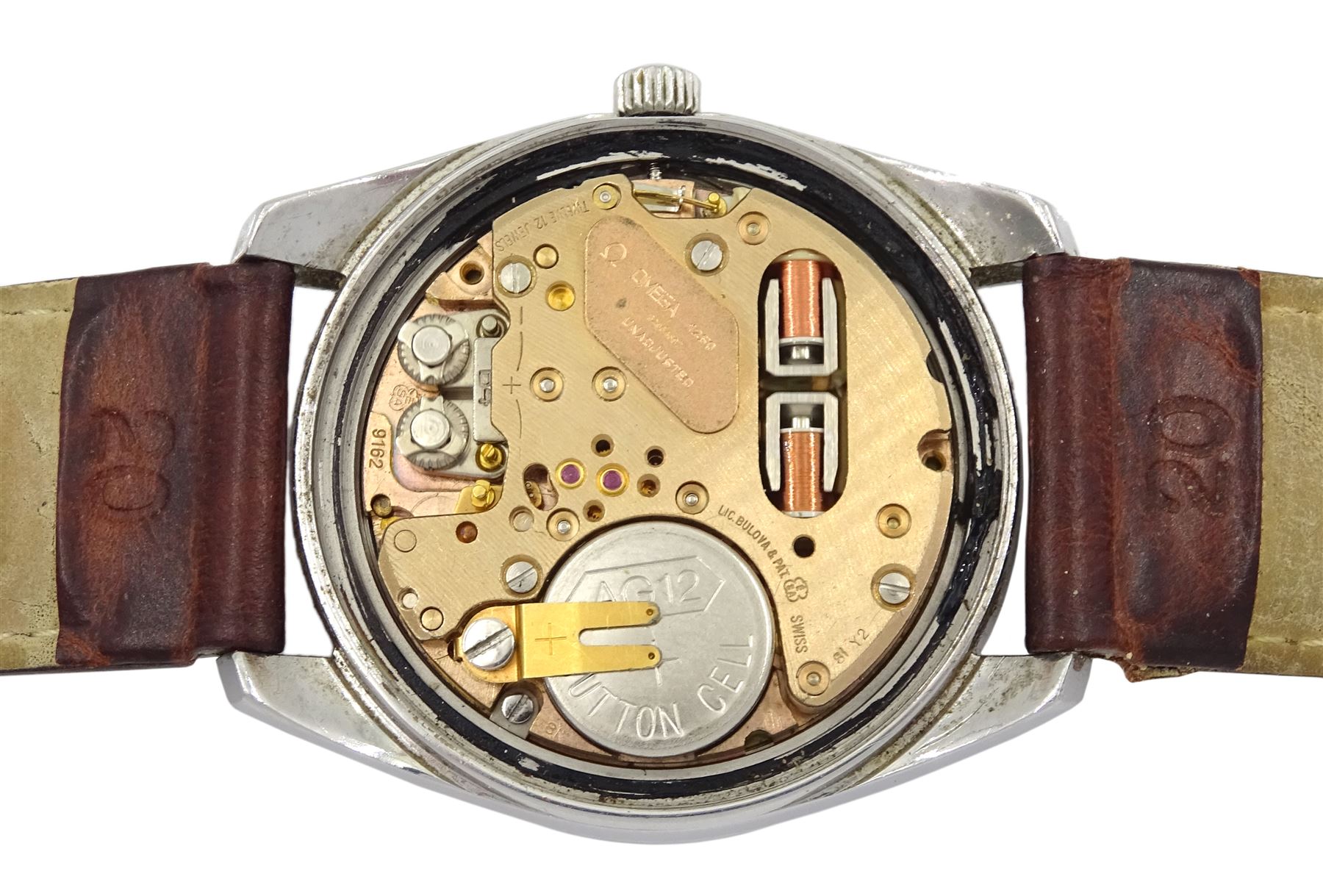 Omega Electronic f300Hz Seamaster Chronometer gentleman's stainless steel quartz wristwatch, Ref. 198.001, Cal. 1250, serial No. 32854587, on tan leather strap  