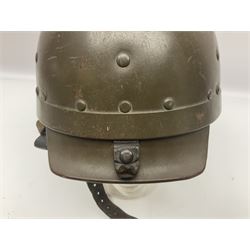 Six various helmets/liner including WW2 French Tank & Motorcycle helmet, c1954 Indochine tank crew helmet, German helmet wit 'Luftschultz' decal etc (6)