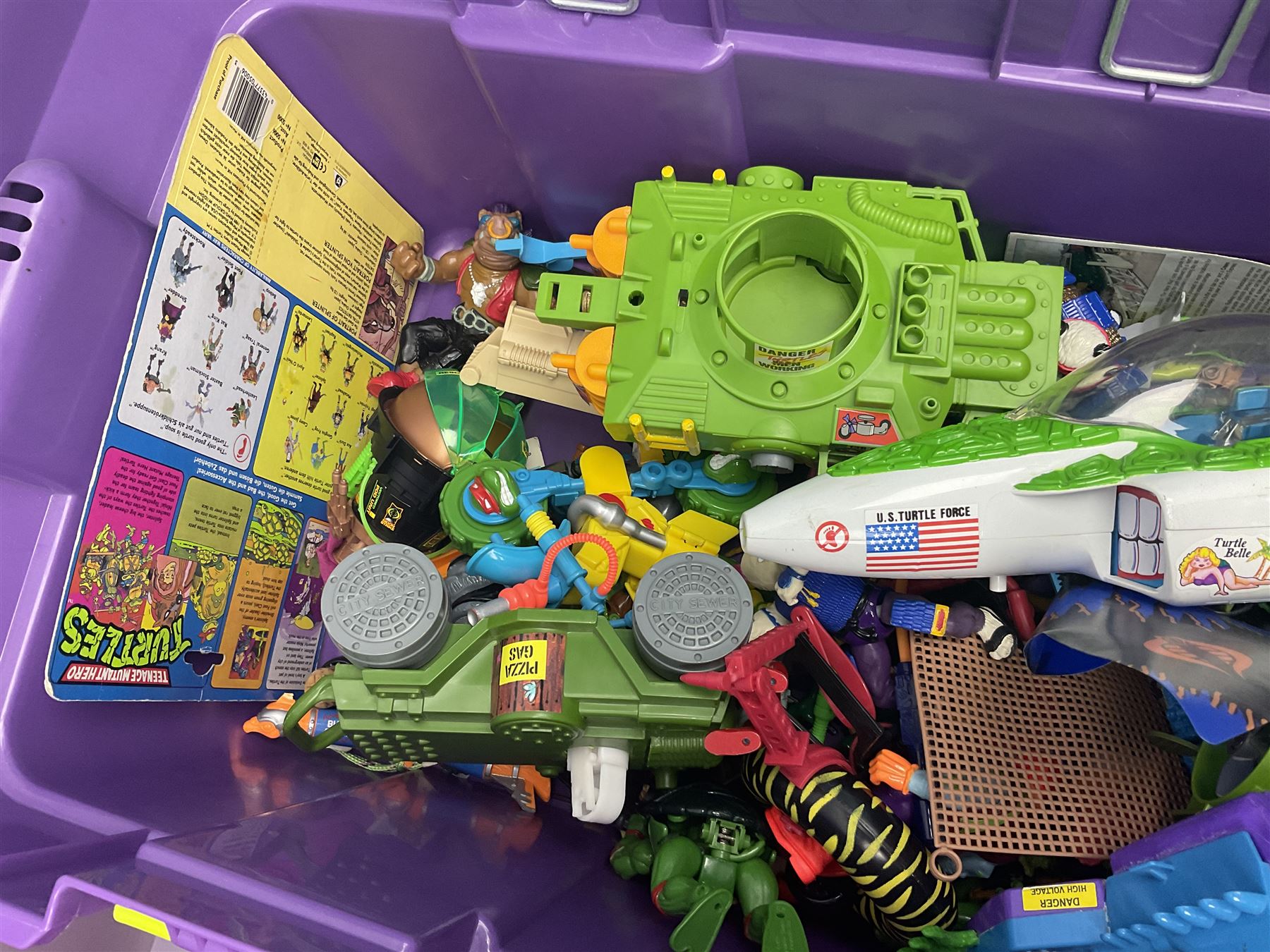 Collection of 1990s toys, including Biker Mice from Mars, Teenage Mutant Ninja Turtles, Thunderbirds etc in three boxes 