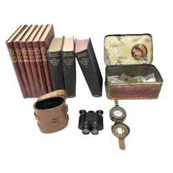 Aitchinson of London binoculars in leather case, various military buttons, brass compass, World War II books comprising six volumes of The Third Year in Pictures and three volumes of The Second World War by Winston Churchill

military buttons, compass binoculars etc and ww2 books 