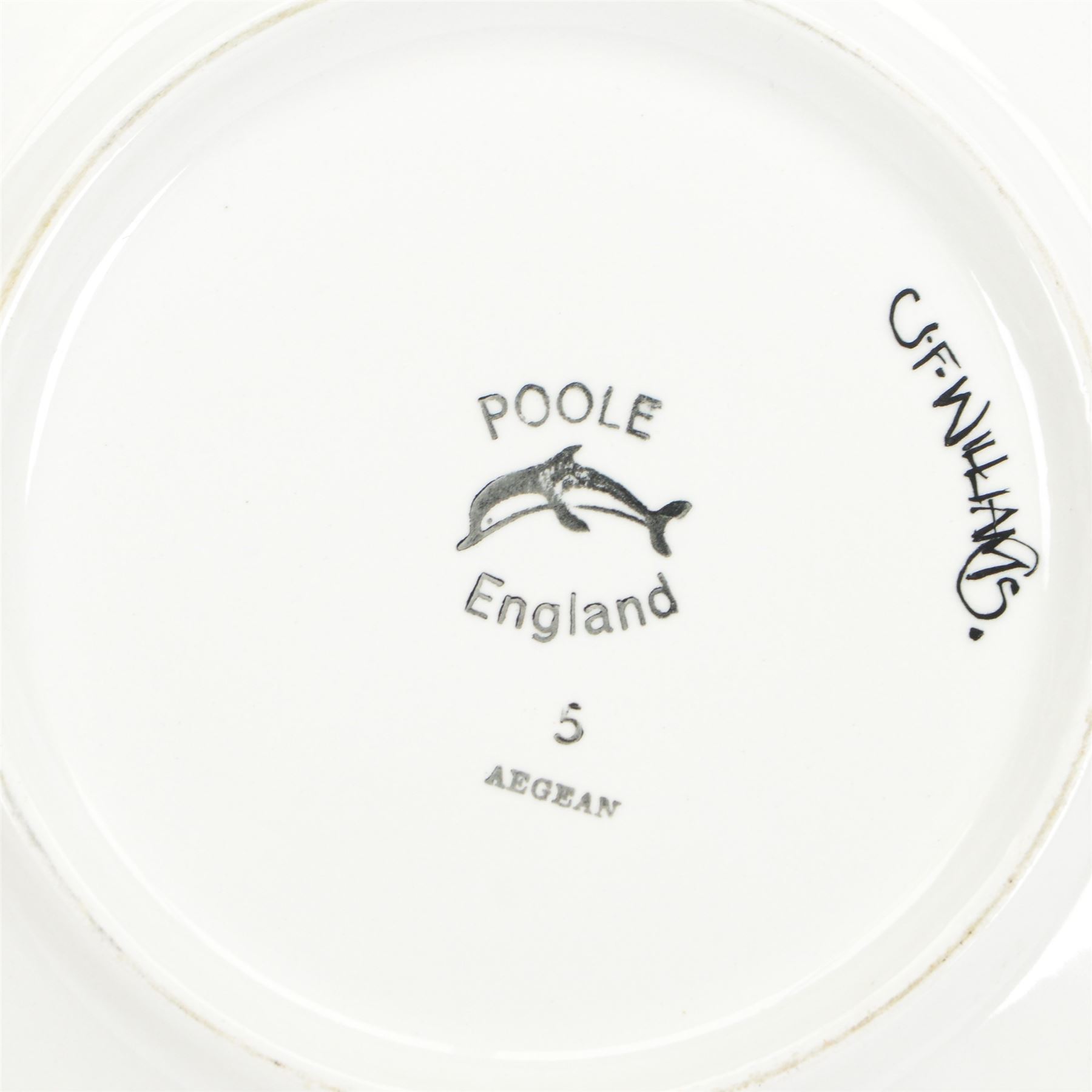 Poole pottery charger decorated with an owl on orange ground signed J. F. Williams, D35cm