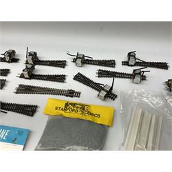 Peco 'N' gauge - quantity of track including motorised points, straights, curves etc; and quantity of packeted accessories including Motor(Switch Machines), nickel silver joiners etc