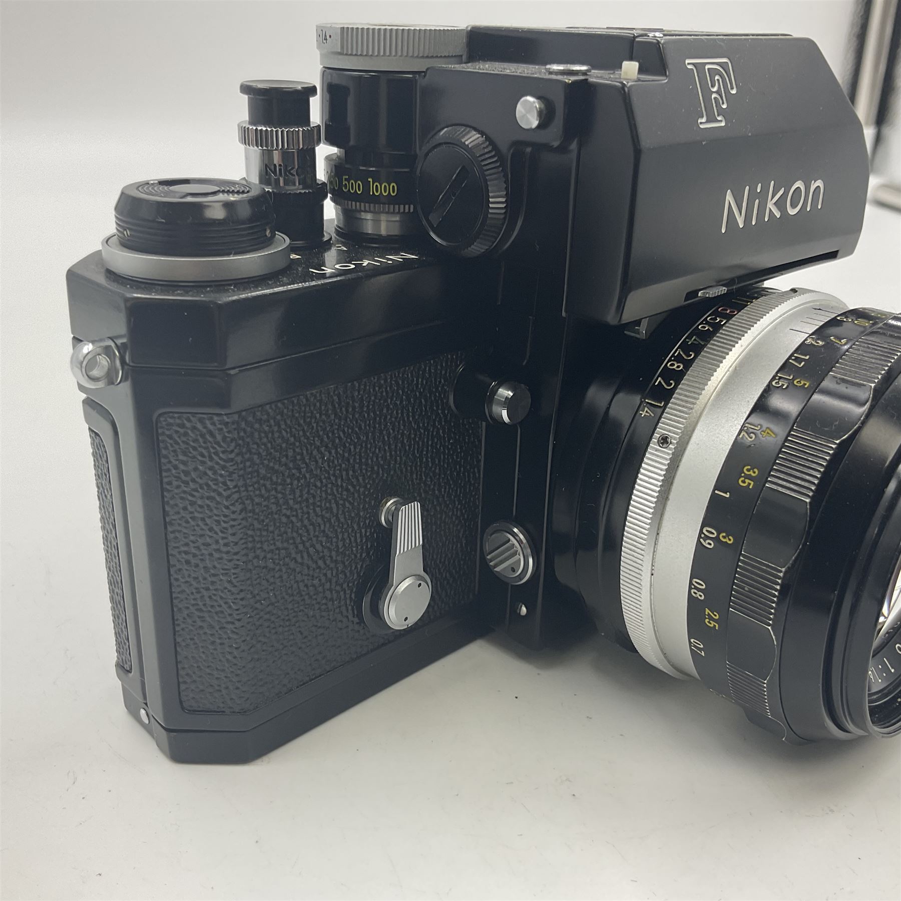 Nikon F Photomic Tn camera body, serial no. 6876146, circa 1967 with 'Nikon NIKKOR-S.C Auto 1:1.4 f=50mm' lens, serial no. 1446384 