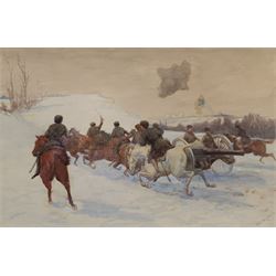 Adrian Jones (British 1845-1938): Cossack Horsemen, watercolour signed 34cm x 53cm