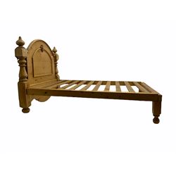 Traditional polished pine double bedstead, with mattress