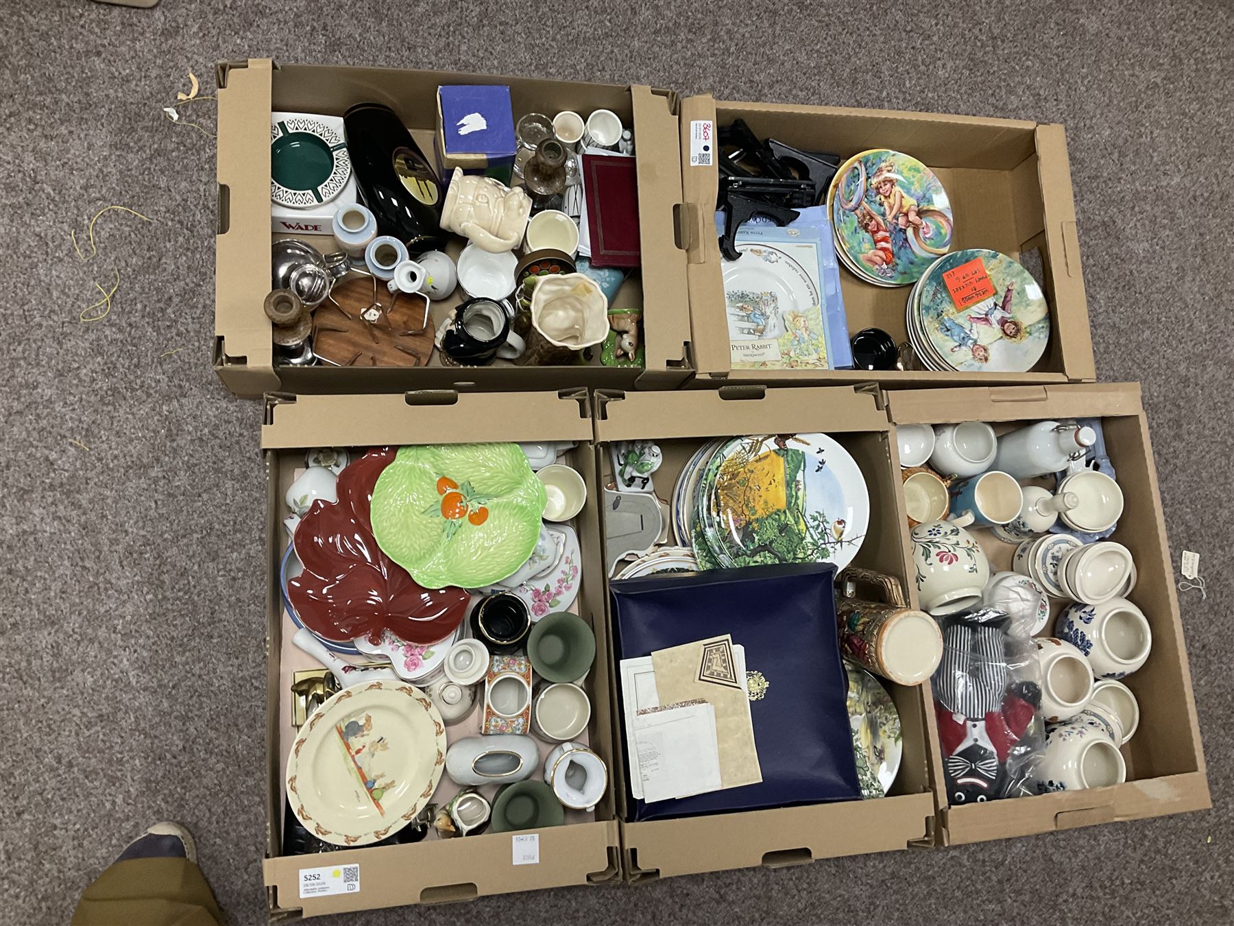 Collectables including, Wedgwood, Beswick, Hornsea, Wade etc in five boxes 