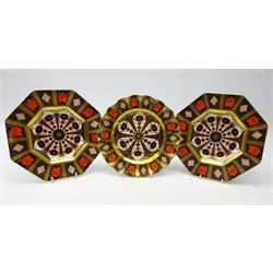  Two Royal Crown Derby Old Imari octagonal plates and another with waved rim no. 1128, L22cm (3)  