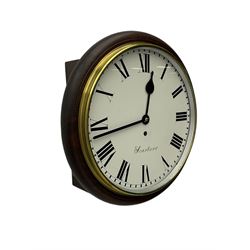 English - Early 20th century 8-day mahogany cased fusee wall clock, with a spun brass bezel and 12