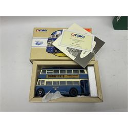 Corgi - twenty eight modern die-cast model coaches, buses and wagons to include Corgi Classics 35305, 96991, 97002, two 97108, 97208, 97267, 97335, 97871 and 98162; limited edition sets D949/26, 97107 and 97185; The Yorkshire Rider Series 91700, 91853, 91858 and 91862; all but one in original boxes or perspex display cases, most with certificates (27)