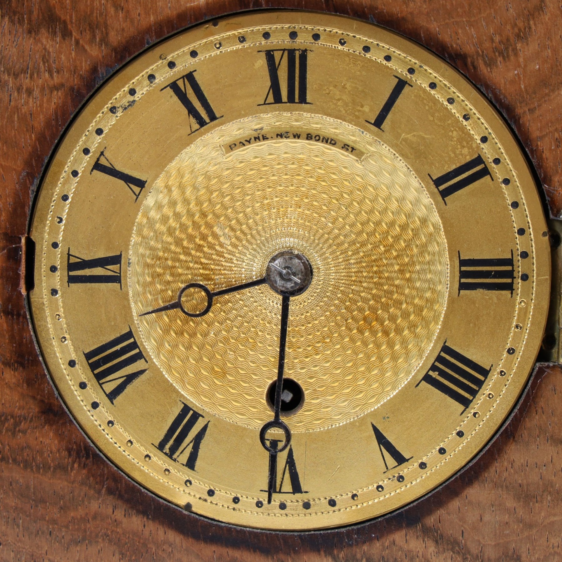 Payne of New Bond Street London mantle clock, the dial Roman numerals and signed Payne and Co, H23cm