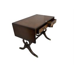 Mahogany drop leaf sofa table, fitted with two drawers