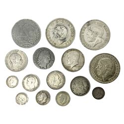 Great British and World coins, including two King George V 1935 crowns, King George VI 1937 crown, United States of America 1964 half dollar, Mexico 1831 eight reales etc