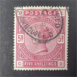 Great Britain Queen Victoria 1883-4 stamps, comprising two shillings and sixpence, five shillings and ten shillings, all used, all previously mounted