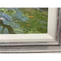 David Jan Curtis (British 1948-): The Garden Pond with Goldfish, oil on panel signed 29cm x 39cm
