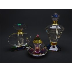  Three Art Deco style prism glass scent bottles, H17cm max (3)  