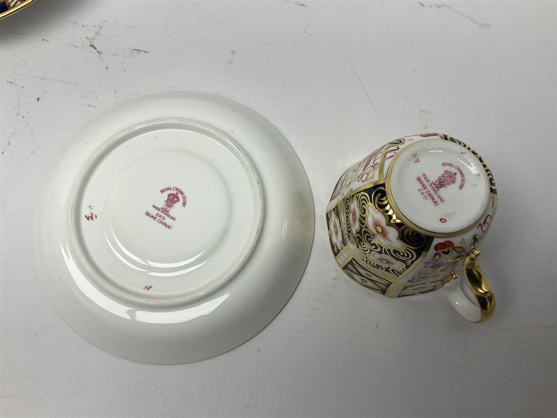 Six Royal Crown Derby cups and saucers all in imari pattern 2451, in various shapes  