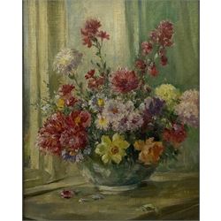 Owen Bowen (Staithes Group 1873-1967): Still Life of Spring Flowers, oil on canvas laid on board signed 47cm x 37cm