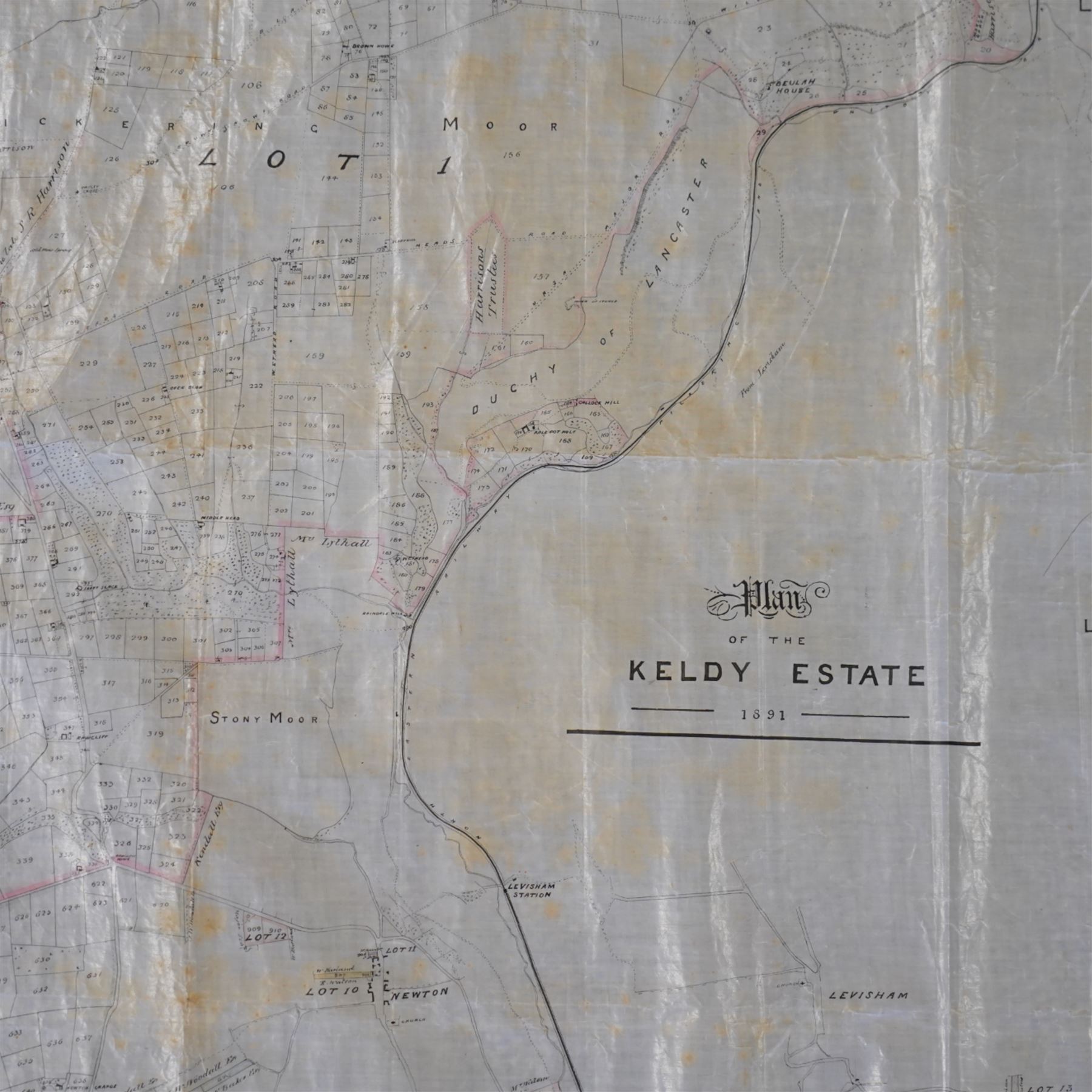 J Lane (Surveyor) (British 19th century): 'Plan of the Keldy Estate 1891', original 19th century hand-drawn map and plan of the Keldy Estate in the North Yorkshire an Pickering Moors with colouring pub. 1891, 98cm x 132cm (unframed)