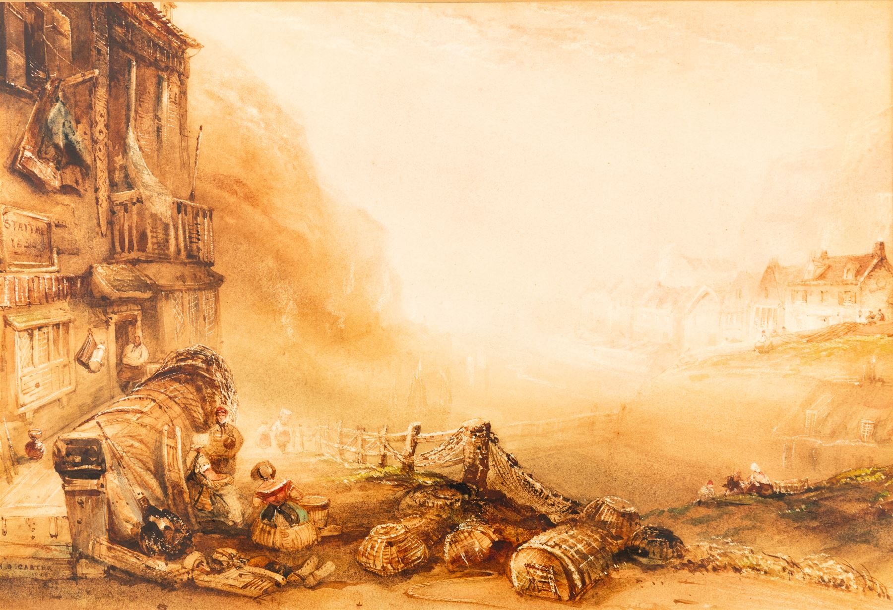 Henry Barlow Carter (British 1803-1867): 'Staithes', watercolour signed titled and dated 1855, 31cm x 45cm