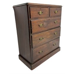 19th century stained pine chest, fitted with two short and three long drawers