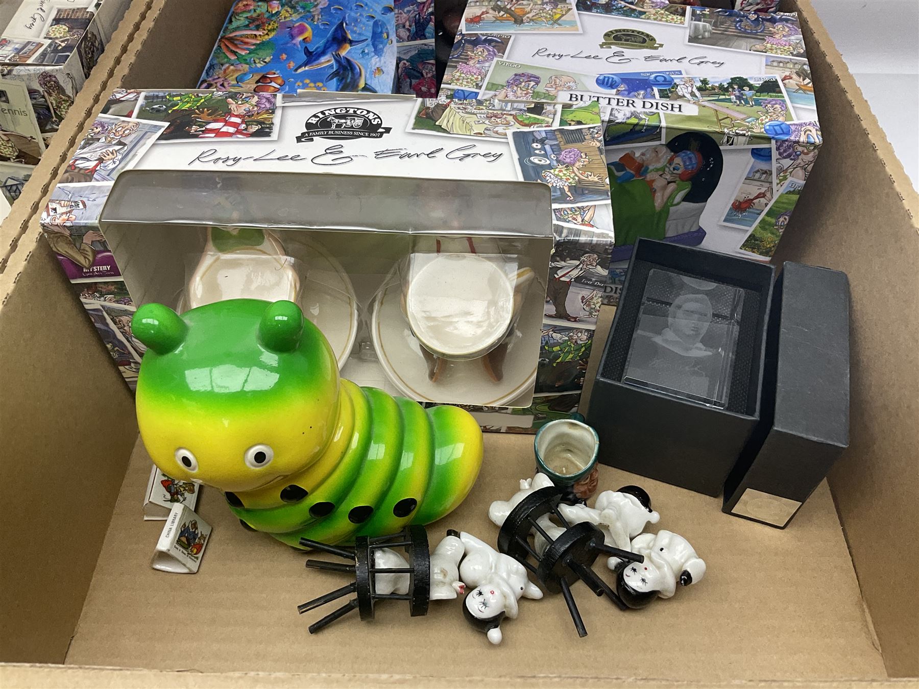 Collection of Ringtons novelty ceramics including money boxes, salt and pepper shakers, etc