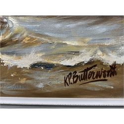 K P Butterworth (British Contemporary): 'Launch of the Bridlington Lifeboat', oil on canvas board signed, titled verso 43cm x 59cm 