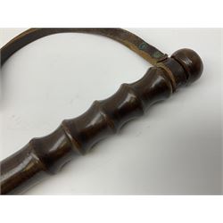 Three police turned hardwood truncheons comprising two patrol truncheons and WPC short truncheon (3)