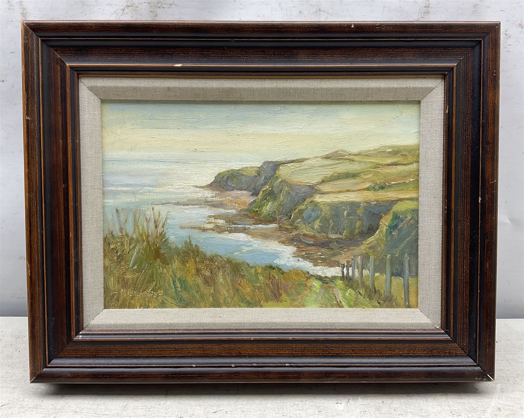 Michelle Saunders (British 1963-): 'Morning Light from Hawsker', oil on board signed, titled on label verso 19cm x 29.5cm 
