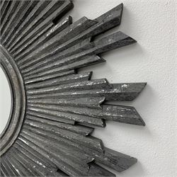 Silvered metallic and paint finish sun burst mirror, D60cm