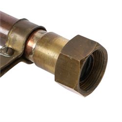 19th century copper ship's bridge voice tube, with applied plaque reading 'Captains Cabin', H123cm