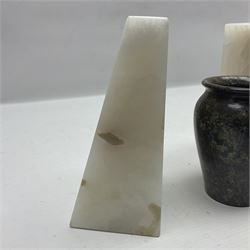 Alabaster bookends, together with marble vase 