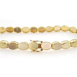 14ct gold oval opal link bracelet, Sheffield import marks 1995