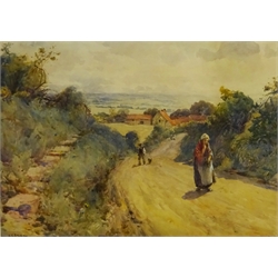 Albert George Stevens (Staithes Group 1863-1925): Figures on a Yorkshire Lane, watercolour signed 35cm x 49cm