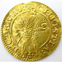  Denmark, Christian IV 1645 Ducat, the obverse depicting king standing holding orb and sceptre, previously mounted on pendant  