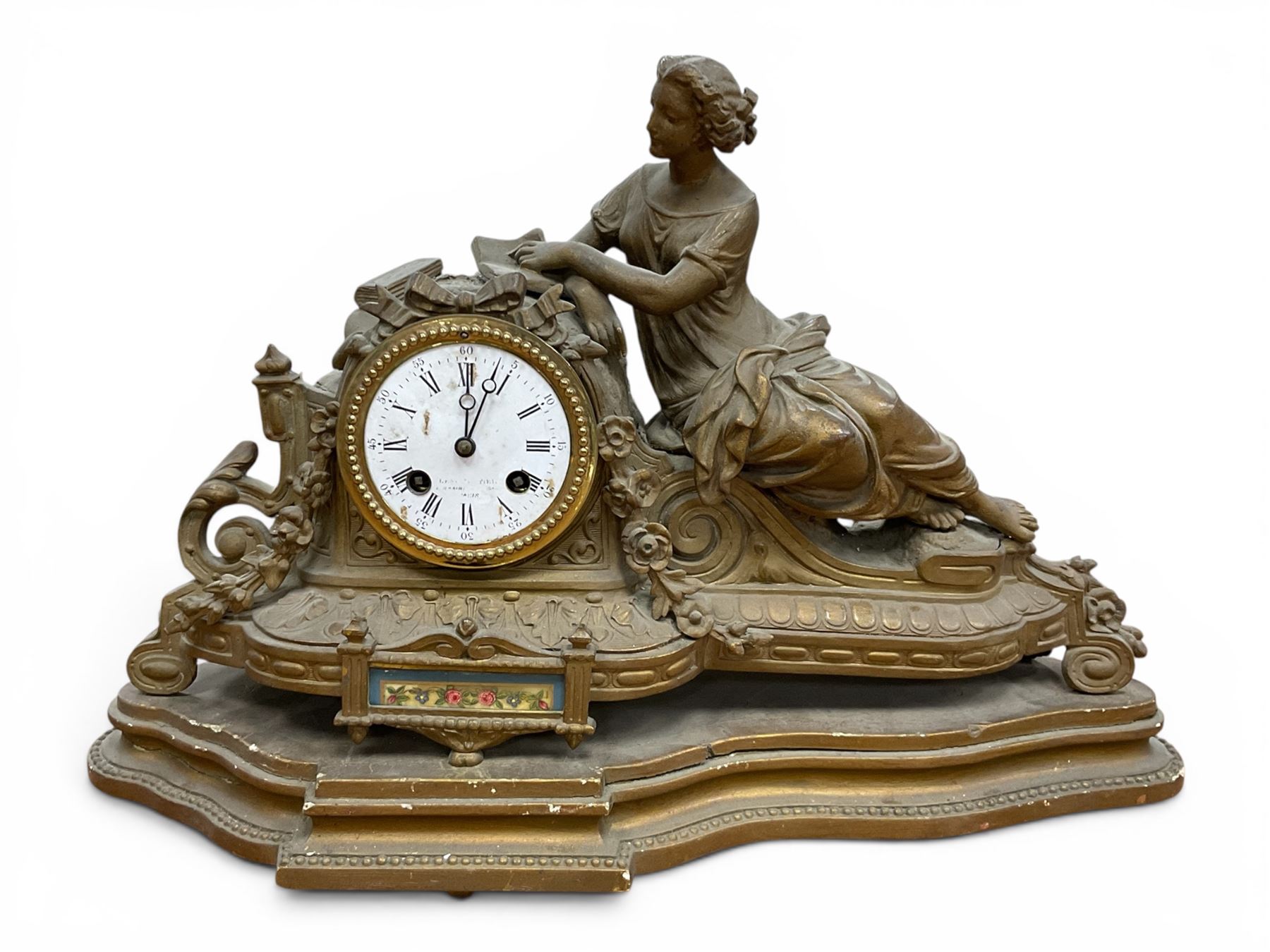 Parisian figural gilt mantle clocks, for restoration 