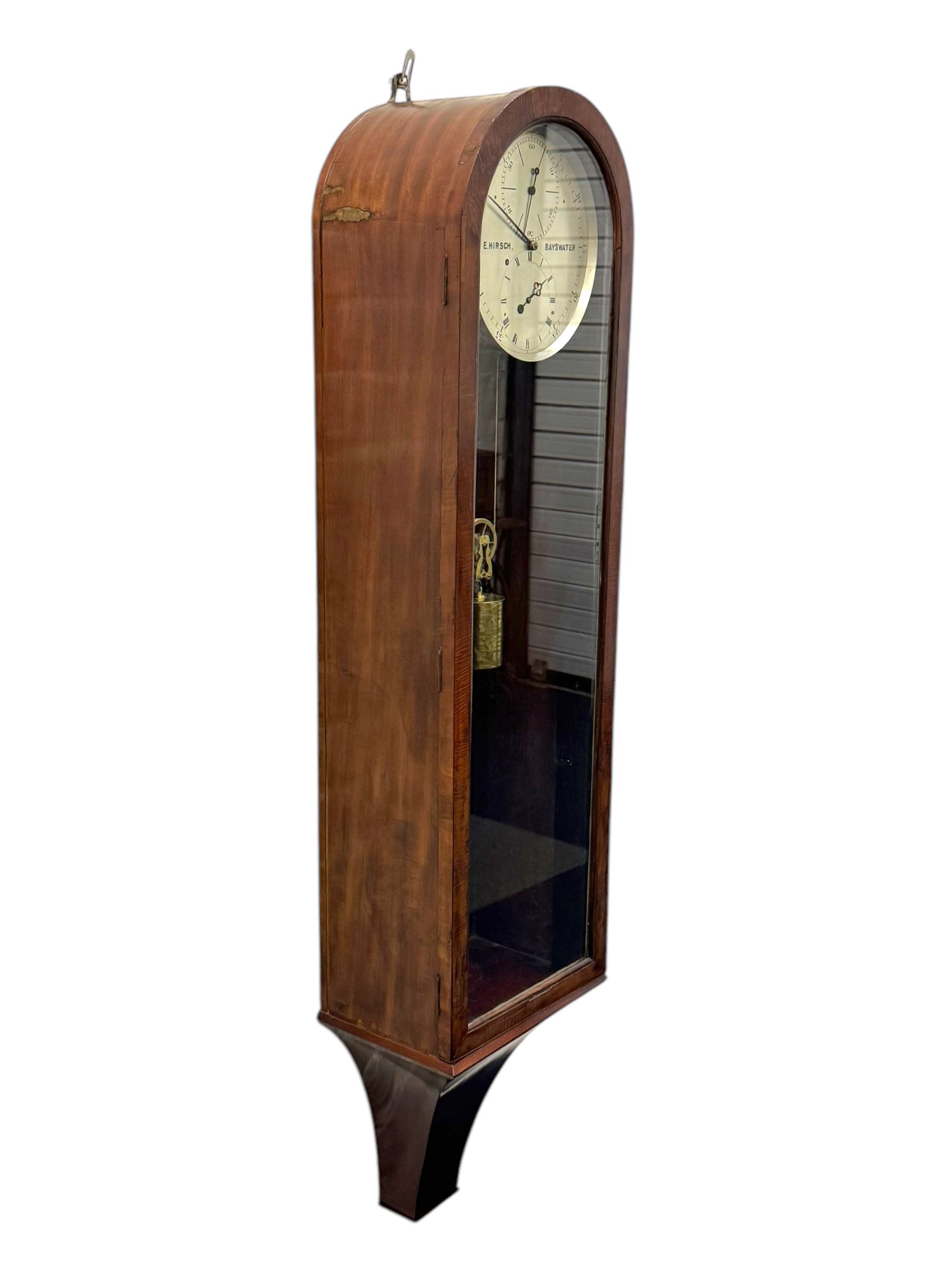 Hirsch of Bayswater-Fine late Victorian 8-day mahogany cased Jewellers regulator, wall mounted case with an arched top and tapering swept base, fully glazed door with visible pendulum and off-set brass cased weight, 10-1/2