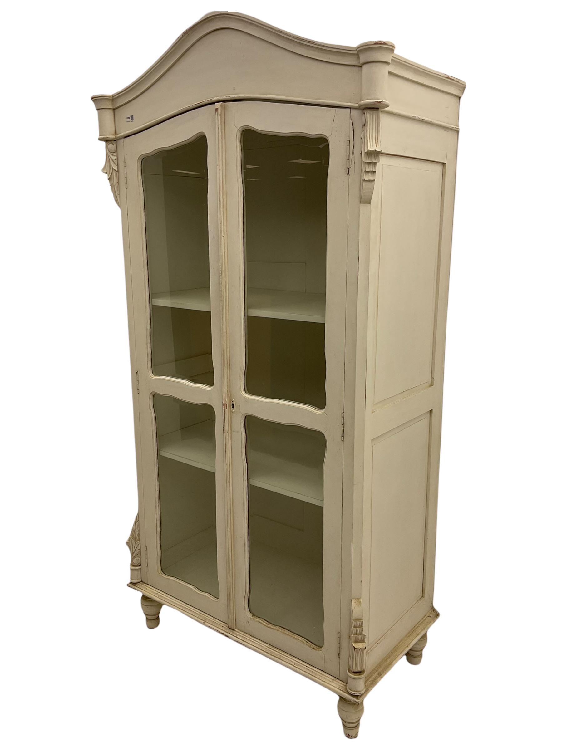 French white painted armoire cabinet, fitted with two glazed display doors