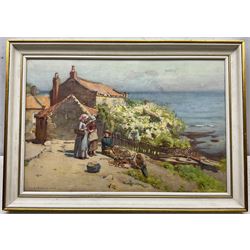 Henry Silkstone Hopwood (Staithes Group 1860-1914): Fisherman and Girls at Runswick Bay, watercolour signed and dated 1894, 40cm x 60cm