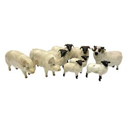 Nine Beswick figures, comprising of two pigs, Ch Wall Queen and Ch Wall Champion, three black face sheep, three black face lambs and a black face ram