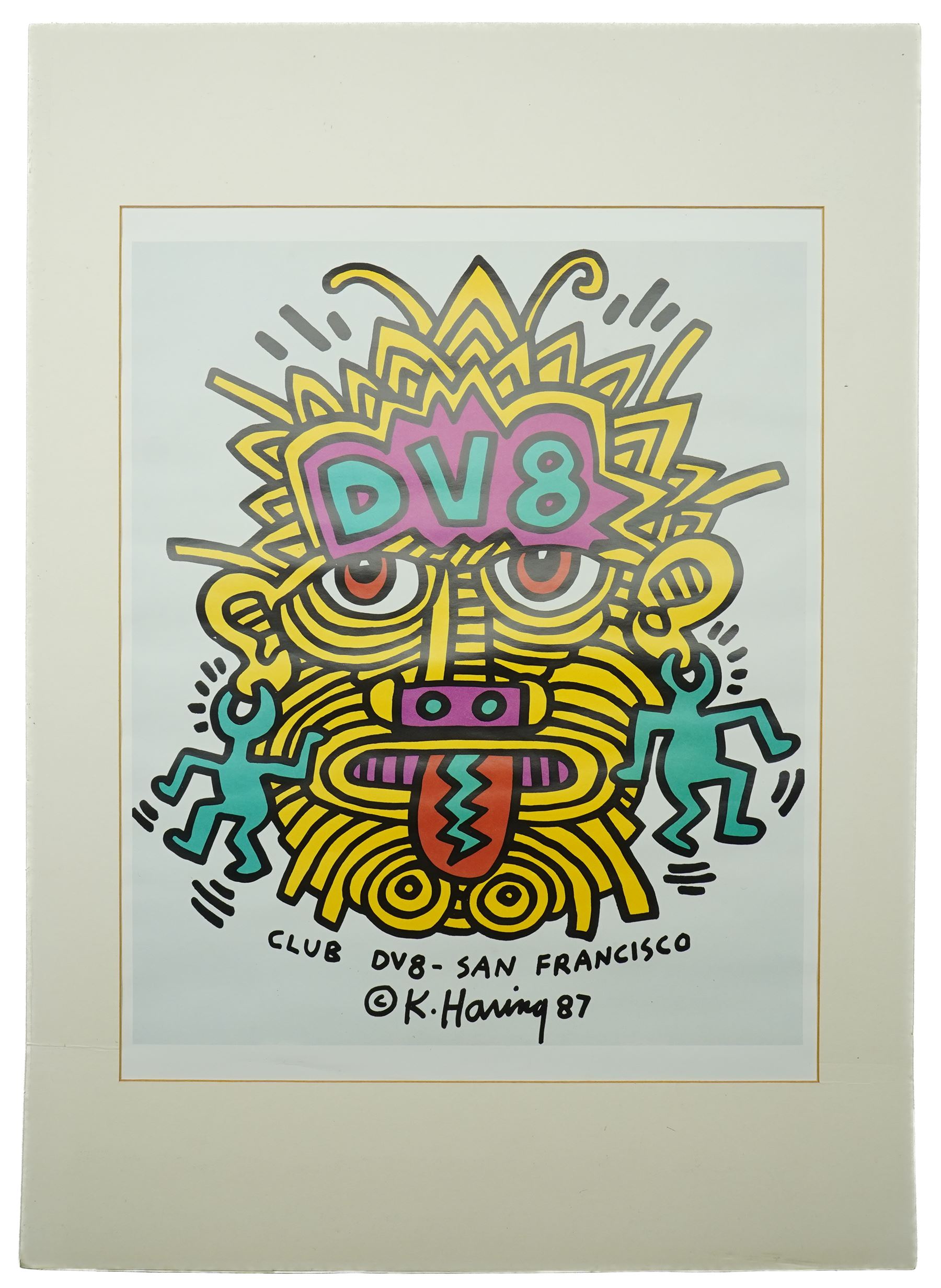 After Keith Haring (American 1958-1990): 'Club DV8 - San Francisco', colour print pub. c.1987, 49cm x 39cm; together with 'The Posters of Keith Haring 1993 Calendar' (2) (unframed)