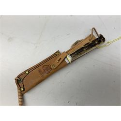 German Puma Hunter's-Pal knife, the 10cm steel blade marked model 6397, serial No.72573 to guard, fixed blade, antler scales; in original hard plastic case with paperwork and guarantee label; with brown leather sheath marked Puma L22.5cm overall