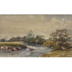 James Stephen Gresley (British 1829-1908): Cattle Watering in a River, watercolour signed and dated 1881, 22cm x 37cm