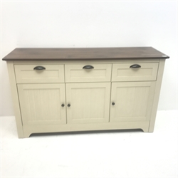 Painted dresser base, three drawers above three cupboards, W146cm, H83cm, D45cm