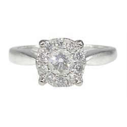 18ct white gold round brilliant cut diamond halo cluster ring, hallmarked, total diamond weight approx 0.30 carat