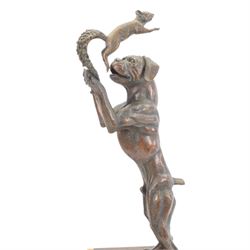 Sally Arnup FRBS, ARCA (1930-2015): Boxer dog with squirrel, bronze, signed and numbered II/X, upon square wooden plinth, H71cm
