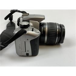 Canon EOS 350D digital camera with 'Canon Zoom Lens EF-S 18-55mm 1:3.5-5.6 II USM', with instruction manual and charger and two further lenses, Canon Ultrasonic 'Canon Zoom Lens EF 35-105mm 1:4.5-5.6' and a Canon Ultrasonic 'Canon Zoom Lens EF 75-300mm 1:4-5.6 III USM'