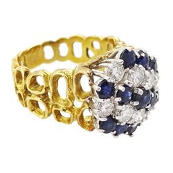 18ct gold sapphire and round brilliant cut diamond cluster ring, total diamond weight approx 0.65 carat